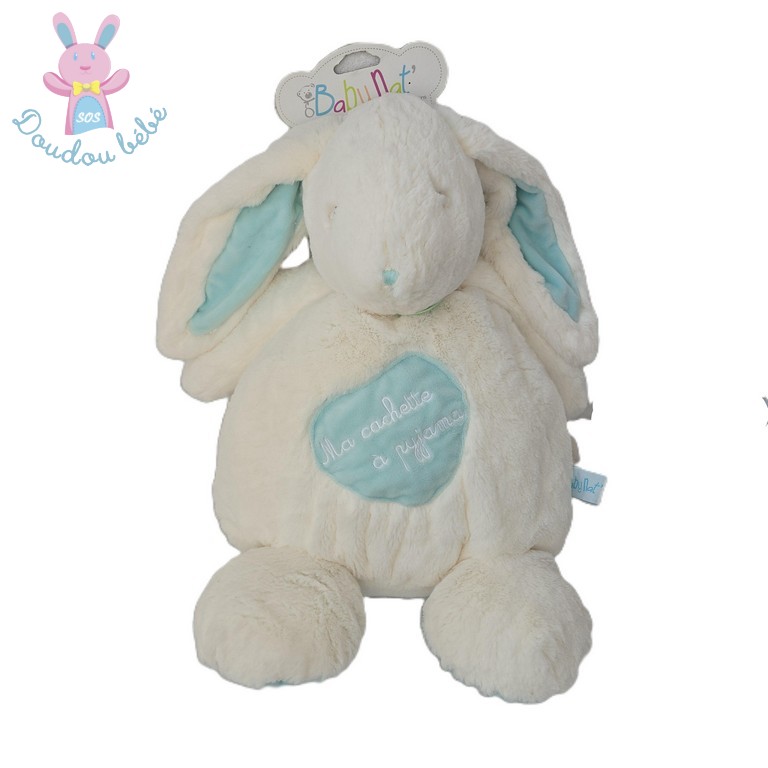 Doudou Lapin "câlins" range cachette pyjama bleu blanc BABY NAT