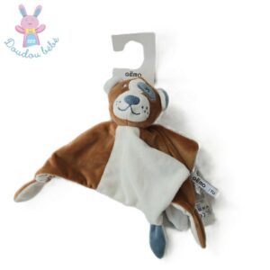 Doudou plat Chien marron blanc empreintes Gémo