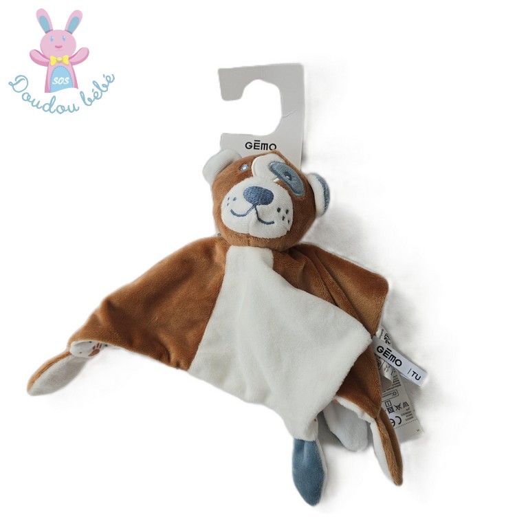 Doudou plat Chien marron blanc empreintes Gémo