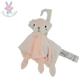 Doudou plat Chat rose blanc pois nez cœur Gémo
