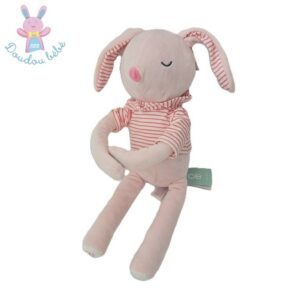 Doudou Lapin rose pull oreilles rayé OBAIBI OKAIDI