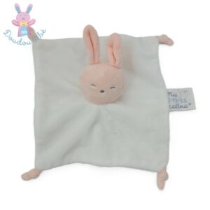 Doudou plat Lapin dormeur blanc et rose MES PETITS CAILLOUX
