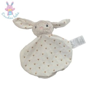 Doudou plat Lapin blanc écru cœurs marron TAPE A L&rsquo;OEIL TAO