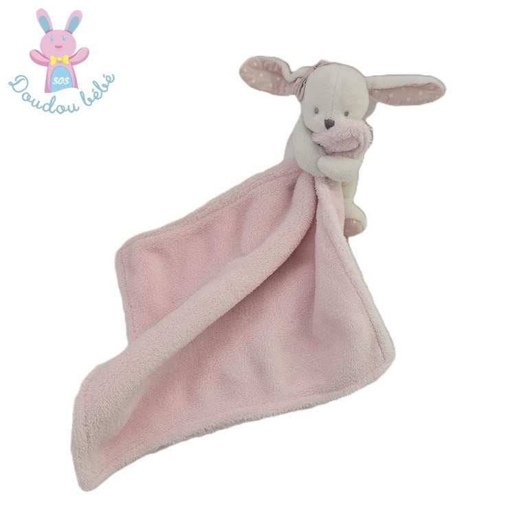 Doudou Lapin blanc rose à pois mouchoir rose MAISONS DU MONDE