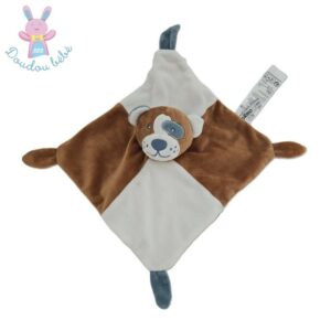 Doudou plat Chien marron blanc empreintes Gémo
