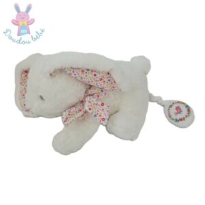 Doudou Lapin musical blanc et fleurs nœud POMMETTE