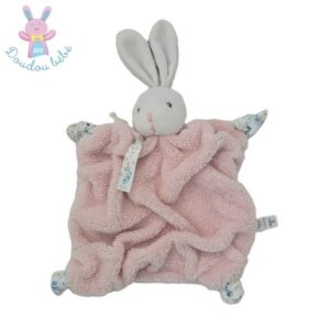 Doudou plat Lapin plume rose poudré blanc KALOO