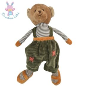 Doudou Ours Mavi vert salopette et rayé 30 cm BUKOWSKI