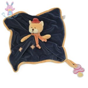 Doudou plat Ours Mavi bleu beige chapeau orange BUKOWSKI