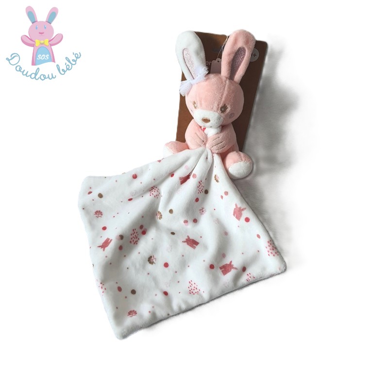 Doudou Lapin rose blanc mouchoir pois ronds ORCHESTRA PREMAMAN