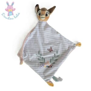 Doudou plat Faon Bambi rayé gris blanc papillon dos rose DISNEY