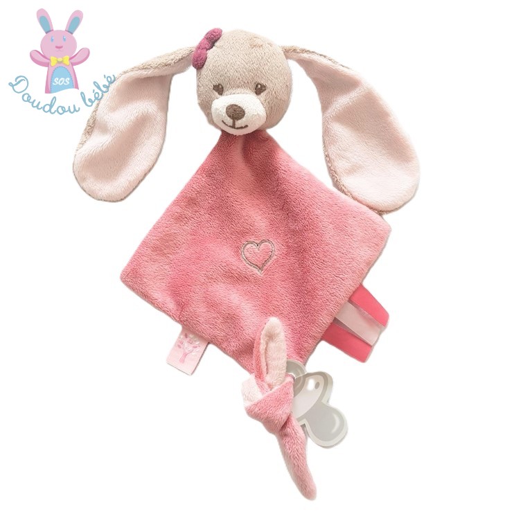 Mini doudou Lapin plat Nina rose beige NATTOU