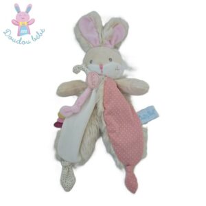 Doudou Lapin Papuche beige blanc rose à pois BABY NAT