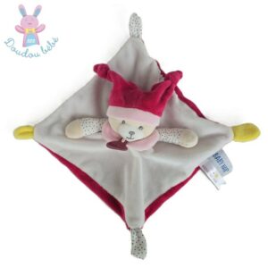 Doudou plat Ours blanc fuchsia rose brioche BABY NAT