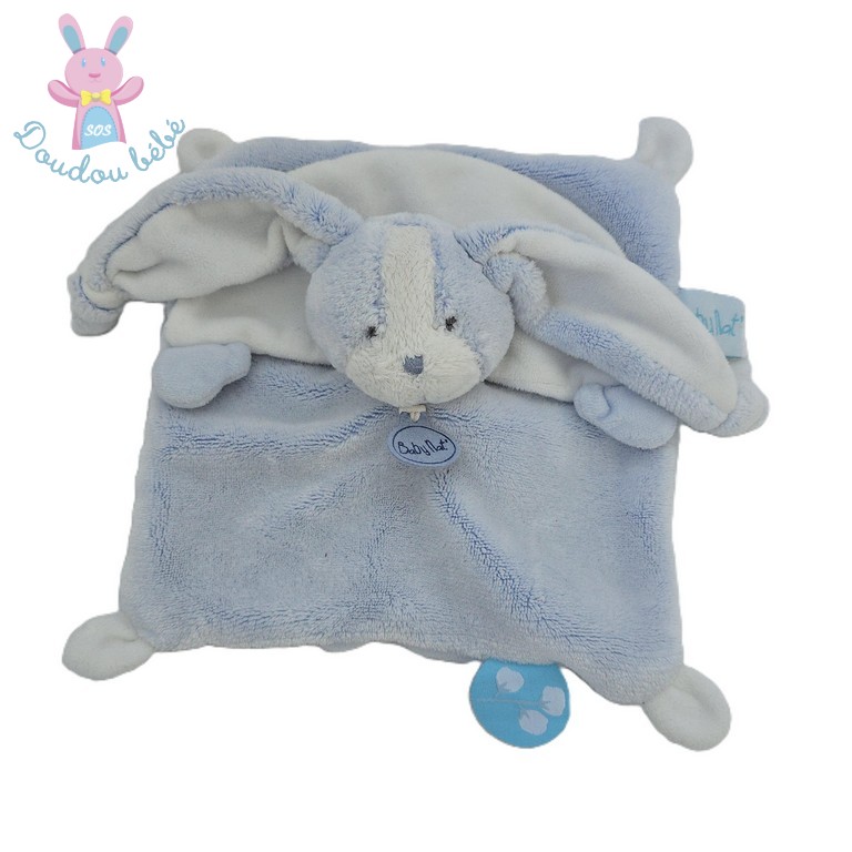 Doudou plat Lapin Les Toudoux bleu blanc cape BABY NAT