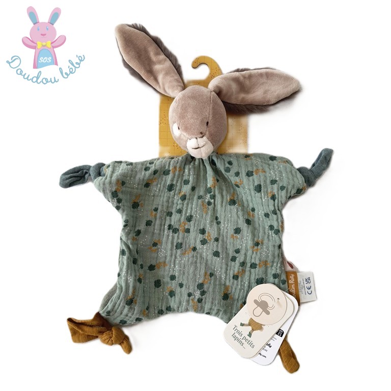 Doudou plat Lapin vert sauge "3 Petits Lapins" MOULIN ROTY