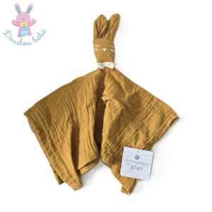 Doudou plat Lapin lange moutarde nœud ATMOSPHERA KIDS