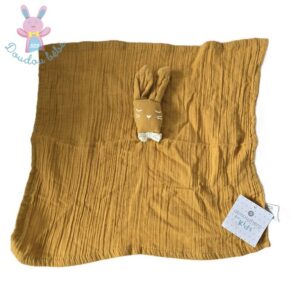 Doudou plat Lapin lange moutarde nœud ATMOSPHERA KIDS
