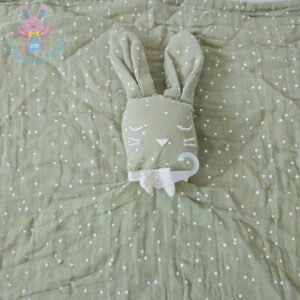 Doudou plat Lapin lange vert pois nœud ATMOSPHERA KIDS