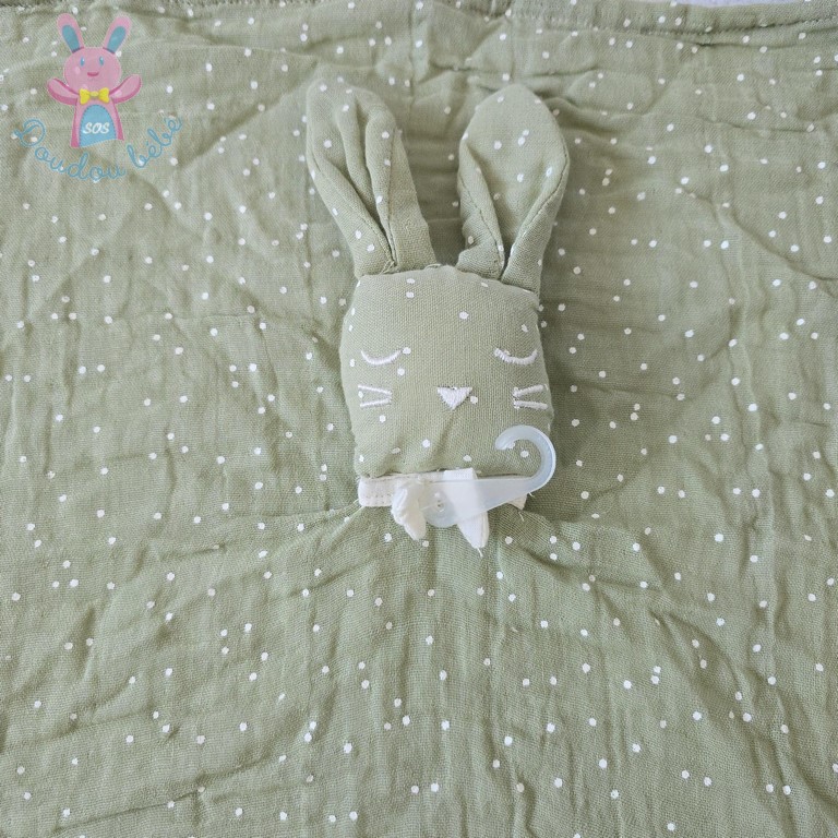 Doudou plat Lapin lange vert pois nœud ATMOSPHERA KIDS