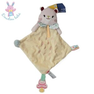 Doudou plat Chat rose beige attache tétine GIFI DIFFUSION