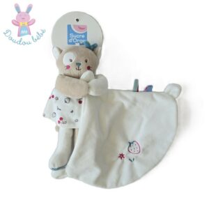Doudou Chat beige blanc cerises mouchoir SUCRE D’ORGE