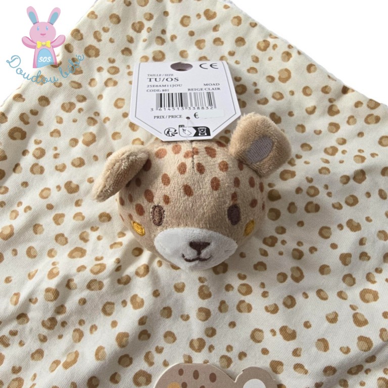 Doudou plat Léopard blanc écru beige SERGENT MAJOR