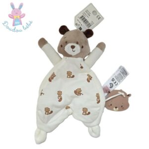 Doudou plat Castor Raton laveur blanc crème marron SERGENT MAJOR