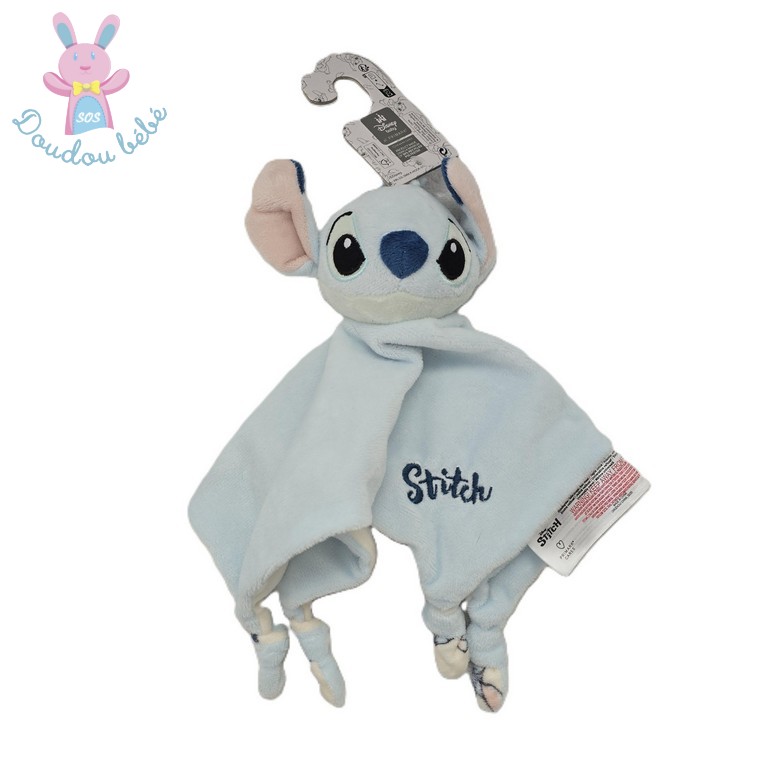 Doudou plat Stitch bleu blanc motifs DISNEY