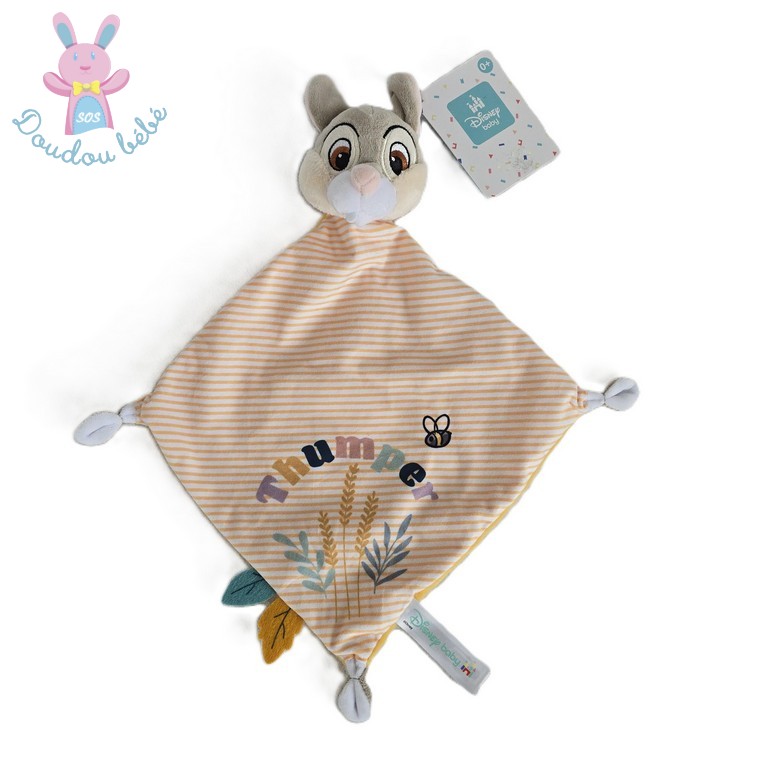 Doudou plat Lapin Panpan rayé jaune blanc Thumper DISNEY