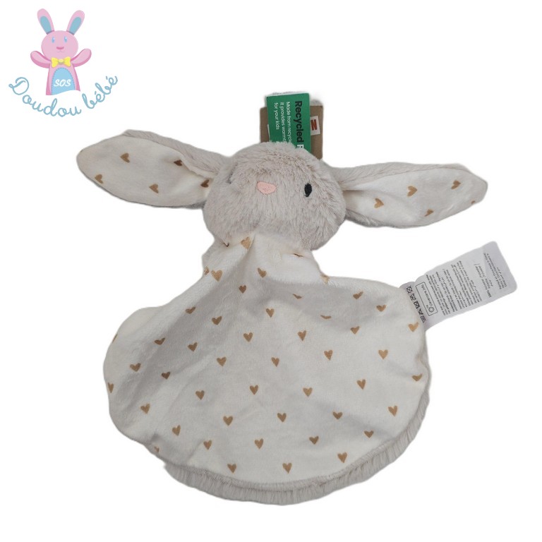 Doudou plat Lapin beige blanc crème cœurs TAPE A L'OEIL TAO