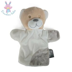 Doudou Ours marionnette blanc beige gris étoiles Tom & Zoé