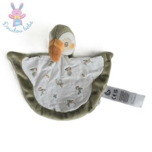 Doudou plat Toucan Oiseau vert kaki blanc SERGENT MAJOR