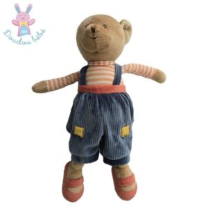 Doudou Ours Mavi beige saumon avec salopette bleu BUKOWSKI