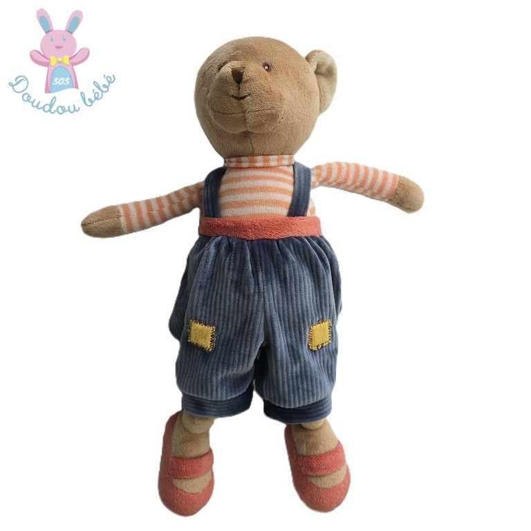 Doudou Ours Mavi beige saumon avec salopette bleu BUKOWSKI