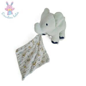 Doudou éléphant bleu mouchoir tissu AUCHAN IN EXTENSO