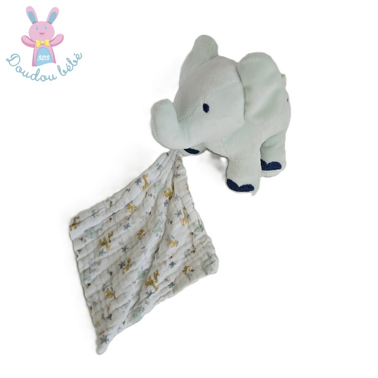 Doudou éléphant bleu mouchoir tissu AUCHAN IN EXTENSO