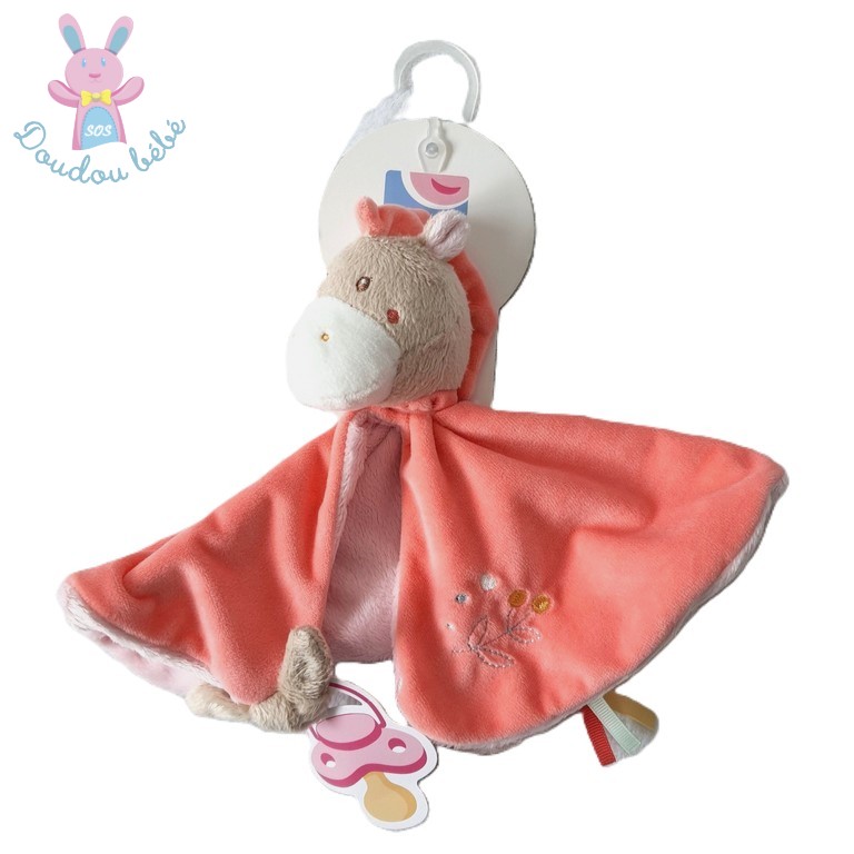 Doudou Cheval plat rose beige blanc SUCRE D'ORGE