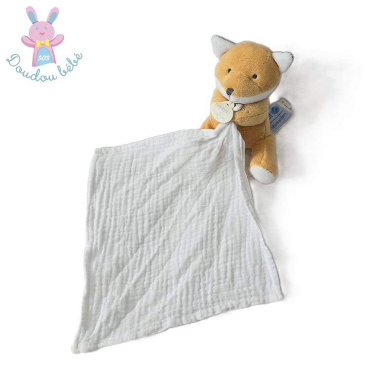 Doudou Renard orange mouchoir lange blanc UNICEF DOUDOU ET COMPAGNIE
