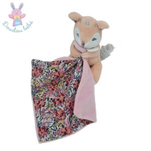 Doudou Faon Bohaime beige mouchoir rose fleurs DOUDOU ET COMPAGNIE