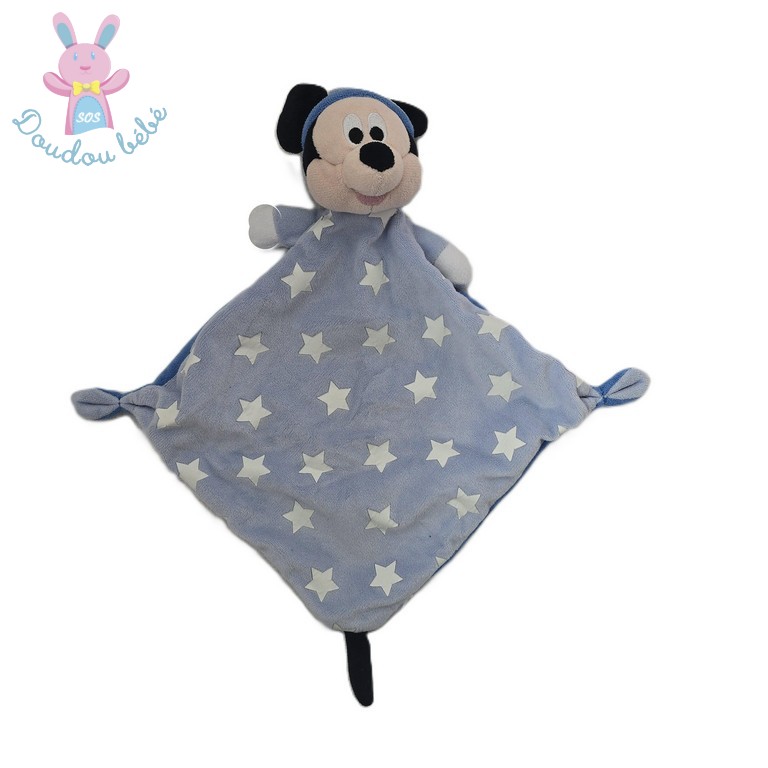 Doudou plat Souris Mickey bleu blanc étoiles luminescent DISNEY