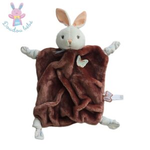 Doudou plat Lapin plume cannelle marron blanc papillon KALOO