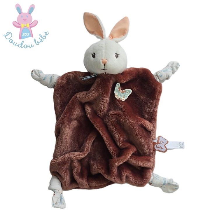 Doudou plat Lapin plume cannelle marron blanc papillon KALOO