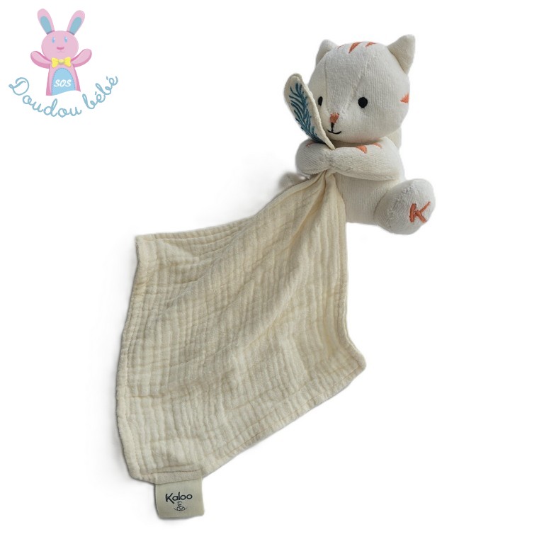 Doudou Tigre écru beige mouchoir coton bio KALOO