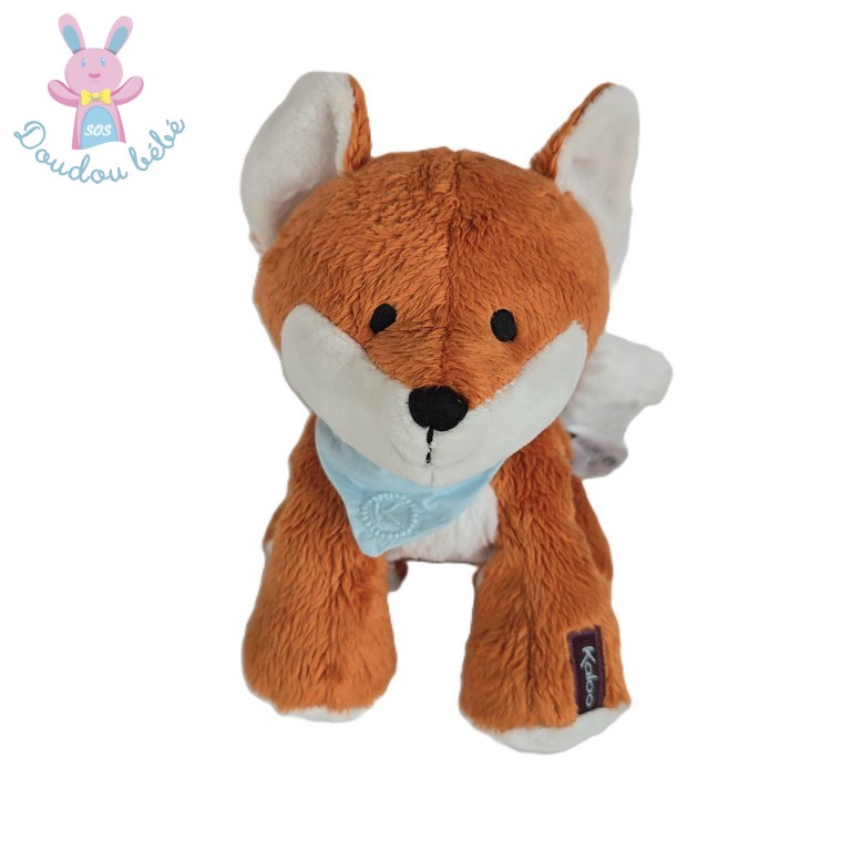 Doudou Renard Paprika orange blanc bandana bleu 17 cm KALOO