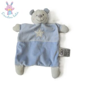 Doudou plat Ours bleu blanc rayé étoile MOTS D’ENFANTS