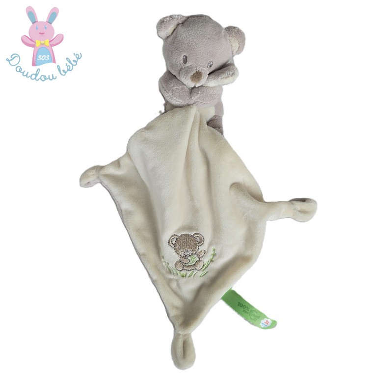 Doudou Ours beige écru mouchoir 100% recycled NICOTOY