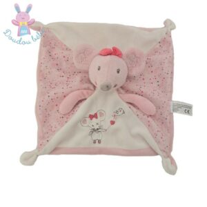 Doudou plat Souris rose blanc pois étoiles NICOTOY SIMBA
