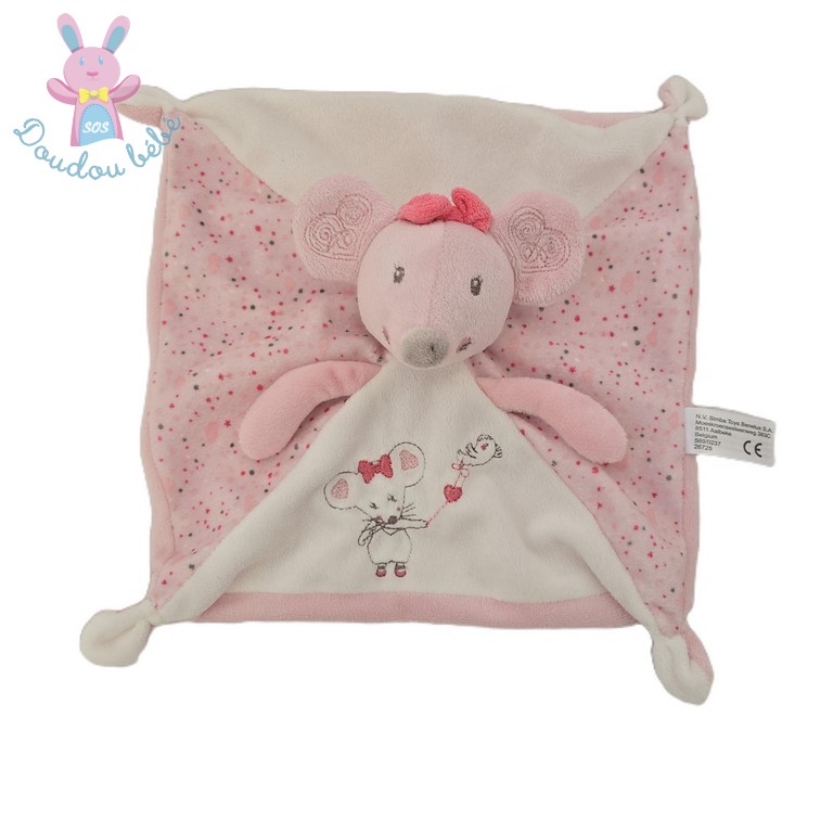 Doudou plat Souris rose blanc pois étoiles NICOTOY SIMBA