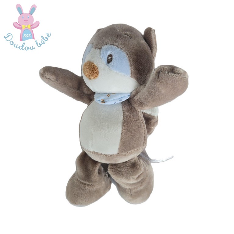 Mini doudou Raton Laveur crème blanc bleu grelot NATTOU